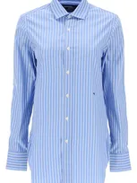 Hommegirls Striped Poplin Shirt In Blue White (blue)