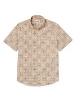 Reyn Spooner Pua Patchwork Tailored Fit Floral Short Sleeve Button-down Shirt In Toast