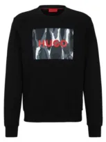 Hugo Cotton-terry Sweatshirt With Seasonal Logo Artwork In Black