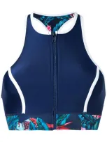 Duskii Tropical Print Bikini Top In Blue