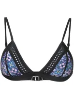 Duskii Laser-cut Printed Neoprene Triangle Bikini Top In Blue