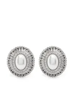 Alessandra Rich Crystal And Pearl Oval Earrings In Metallic