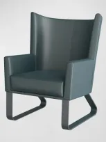 Arteriors Bleu Leather Wingback Chair In Green