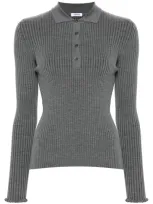 Aspesi Ribbed-knit Polo Top In Grey