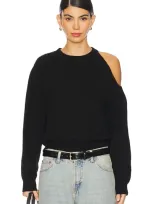 Astr The Label Tori Embellished Cold Shoulder Sweater In Black