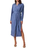 Astr The Label Belted Long Sleeve Midi Shirtdress In Blue