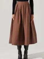 Astr The Label Cotton Midi Skirt In Brown