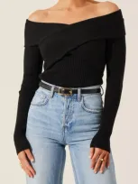 Astr The Label Crossover Off The Shoulder Rib Sweater In Black