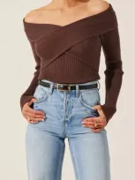 Astr The Label Crossover Off The Shoulder Rib Sweater In Brown