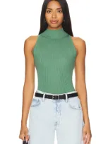 Autumn Cashmere Rib Mock Halter In Green