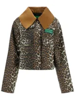 Barbour X Ganni Giacca In Cotone Cerato Animalier In Brown