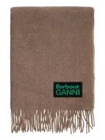 Barbour X Ganni Sciarpa In Lana Con Patch Logo In Beige