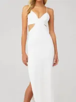 Bardot Cut Out Slit Midi Dress In Ivory In Multi