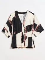 Billy Reid Modern Art V Pleat Blouse In Black/white