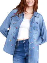 Billy T Celebration Embroidered Chambray Shirt In Denim