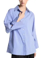 Bloomingdale's Cotton Blend Striped Shirt - Exclusive In Azure/ Optic White