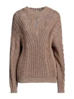 Blumarine Woman Sweater Camel Size 10 Viscose, Metallic Polyester In Beige