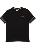 Bosswear Kids' Woven-trim Logo T-shirt In Black