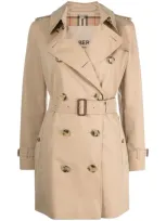 Burberry Short Kensington Heritage Cotton Trench Coat In Beige