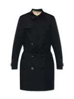 Burberry Double Breasted Belted Trench Coat In Black