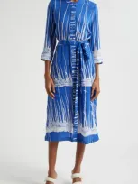 Busayo Kola Tie Belt Three-quarter Sleeve Shirtdress In Blue Multi