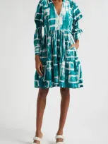 Busayo Wande Long Sleeve A-line Dress In White/green