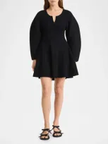 By Malene Birger Francesa Ribbed Puff-sleeve Mini Dress In Black