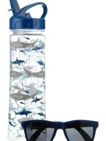 Capelli New York Kids' Water Bottle & Sunglasses Set In Navy Combo