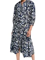 Cara Cara Hutton Puff-sleeve Midi Shirtdress In Ikat Navy