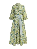 Carine Gilson Silk Printed Long Robe In Blue