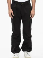 Cultura Cotton Cargo Pants With Golden Button In Black