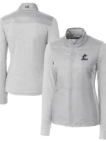 Cutter & Buck Gray Miami Marlins Drytec Stealth Hybrid Quilted Full-zip Windbreaker Jacket