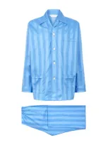 Derek Rose Lingfield Cotton Stripe Pyjama Set In Blue