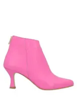 Divine Follie Woman Ankle Boots Fuchsia Size 8 Leather In Pink