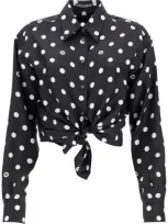 Dolce & Gabbana Silk Polka Dot Print Blouse In Multicolor