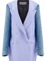 Dries Van Noten Denim Sleeved Buttoned Blazer In Purple