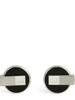 Dunhill Silver And Oynx Logo Cufflinks In Black