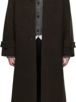 Dunst Brown Stand Collared Wool Coat In Dark Brown