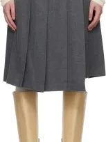 Dunst Gray Ribboned Wide Pleats Midi Skirt In Melange Grey