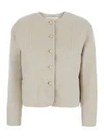 Dunst Handmade Cashmere Collarless Jacket In White