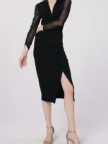 Dvf Serina Mixed Media Long Sleeve Dress In Black