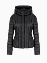 Ea7 Asv Shiny Hooded Jacket With Calidum7 Padding In Black