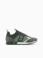 Ea7 Black & White Suede Sneakers In Green