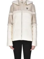 Ea7 Eco-shearling Inserts Down Jacket In Cream