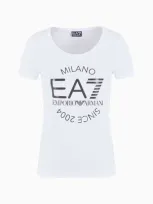 Ea7 Logo Series Crossover Stretch-cotton Crew-neck T-shirt In White