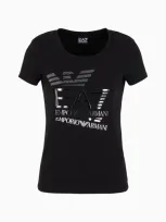 Ea7 Logo Series Stretch-cotton Crew-neck T-shirt In Black