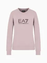 Ea7 Shiny Stretch-cotton, Crew-neck Sweatshirt In Gray