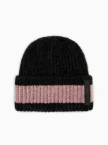 Ea7 Two-tone Chenille Beanie In Pink