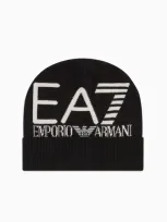 Ea7 Visibility Beanie With  Oversized Logo In Black