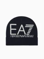 Ea7 Visibility Beanie With  Oversized Logo In Blue